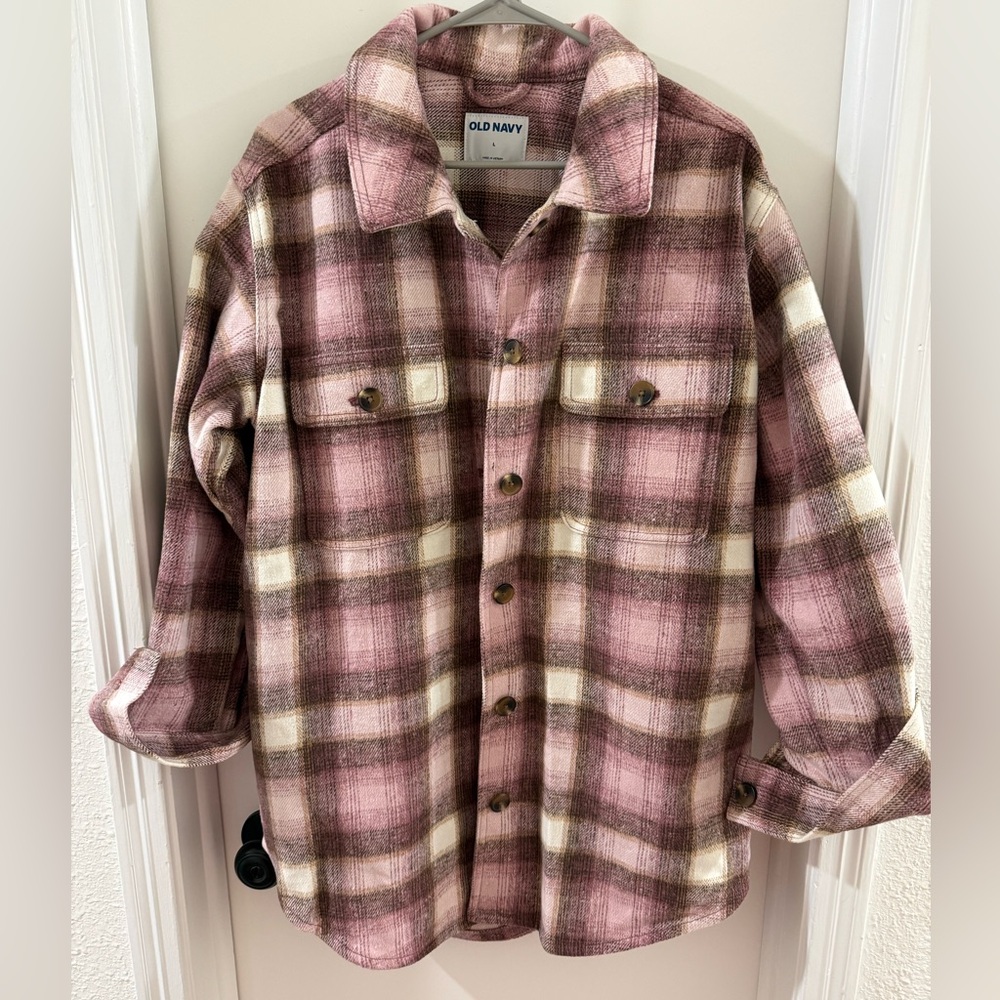 Old Navy Pink and Brown Plaid Jacket